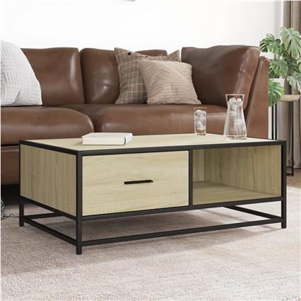 vidaXL Mesa de centro 90x57x35 cm deriv. madeira/metal carvalho sonoma