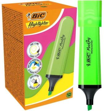Caixa de marcadores fluorescentes Bic Highlighter Flat Neon / 12 unidades / Verde