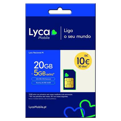 CARTÃO LYCAMOBILE NACIONAL M 20GB