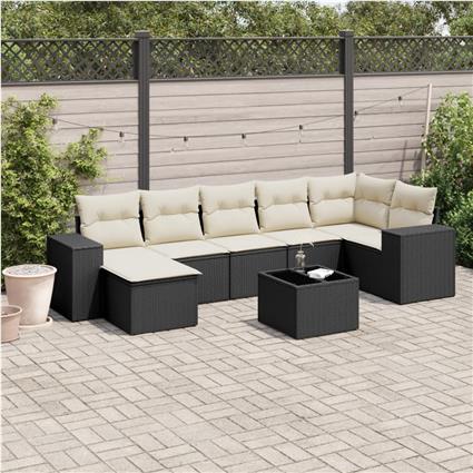 vidaXL 8 pcs conjunto sofás de jardim com almofadões vime PE preto