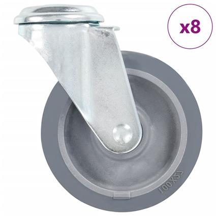vidaXL 8 pcs rodas giratórias com orifício para parafuso 100 mm