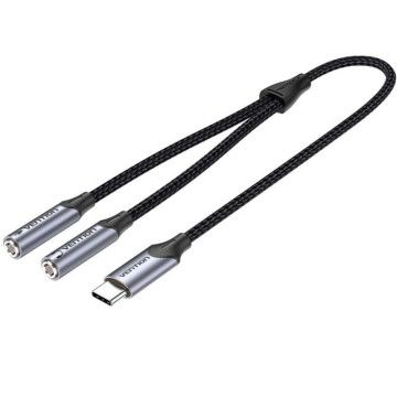 Vention BGPHY Cabo conversor USB tipo C/ USB tipo C macho - 2x Jack 3,5 fêmea/ 30 cm/ cinza