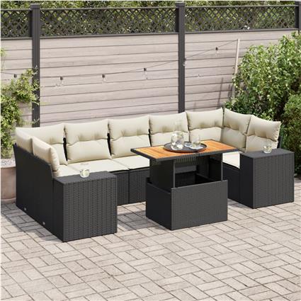 vidaXL 8 pcs conjunto sofás de jardim com almofadões vime PE preto