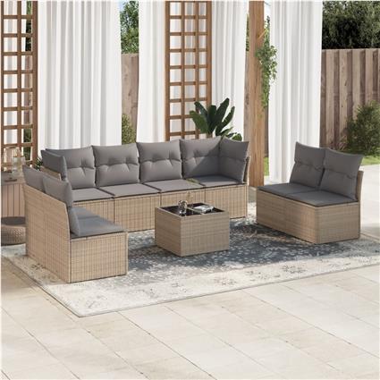 vidaXL 9 pcs conjunto de sofás p/ jardim com almofadões vime PE bege