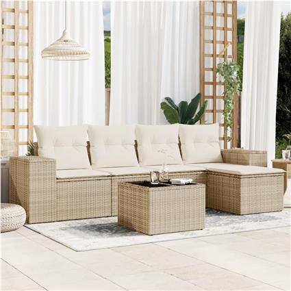 vidaXL 6 pcs conjunto de sofás p/ jardim com almofadões vime PE bege