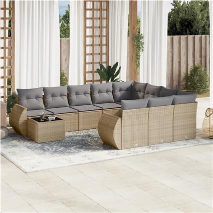 vidaXL 11 pcs conjunto sofás de jardim c/ almofadões vime PE bege