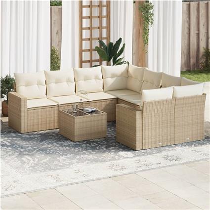 vidaXL 9 pcs conjunto de sofás p/ jardim com almofadões vime PE bege