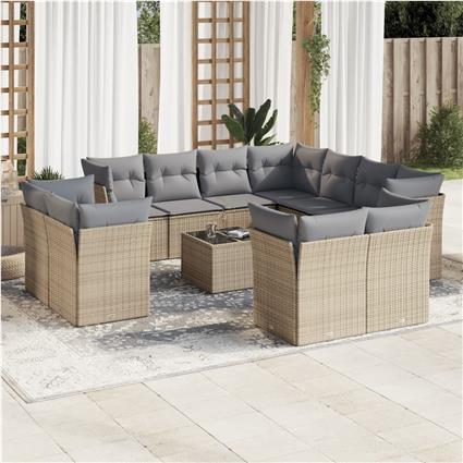vidaXL 12 pcs conjunto de sofás p/ jardim com almofadões vime PE bege