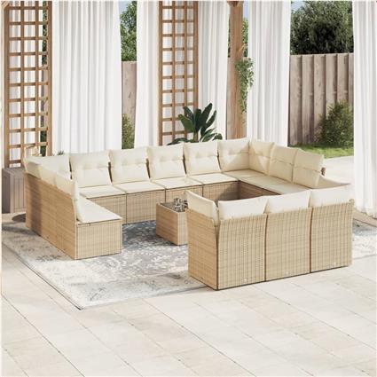 vidaXL 14 pcs conjunto de sofás p/ jardim com almofadões vime PE bege