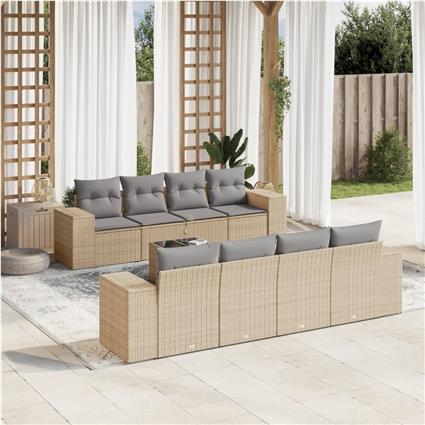 vidaXL 9 pcs conjunto de sofás p/ jardim com almofadões vime PE bege