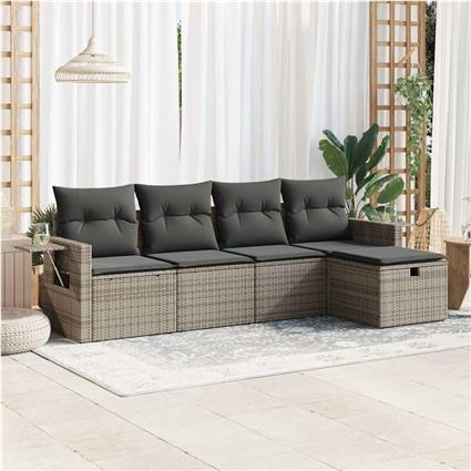 vidaXL 5 pcs conjunto sofás de jardim c/ almofadões vime PE cinzento