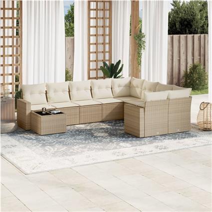 vidaXL 10 pcs conjunto de sofás p/ jardim com almofadões vime PE bege
