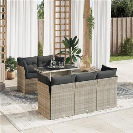 vidaXL 6 pcs conj. sofás jardim com almofadões vime PE cinzento-claro
