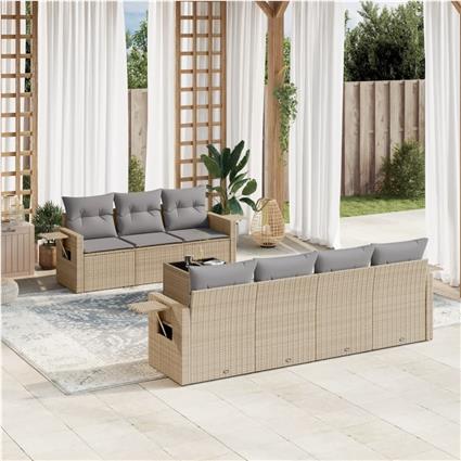 vidaXL 8 pcs conjunto de sofás p/ jardim com almofadões vime PE bege
