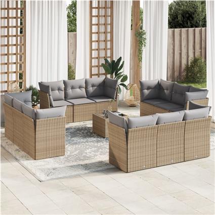 vidaXL 13 pcs conjunto de sofás p/ jardim com almofadões vime PE bege