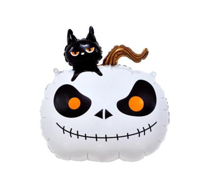 Balão Foil de Abóbora com gato e base 56x65 cm