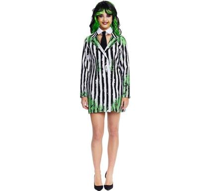Traje fantasma de terno listrado feminino