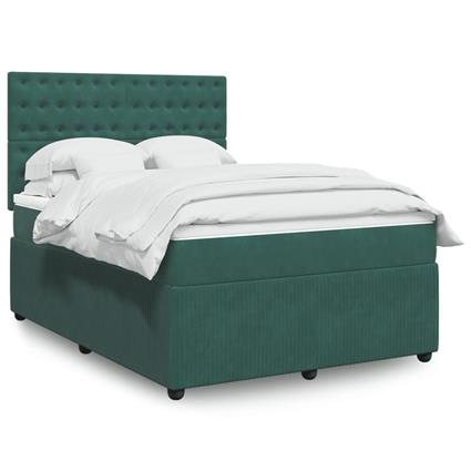 vidaXL Cama com molas/colchão 140x190 cm veludo verde-escuro