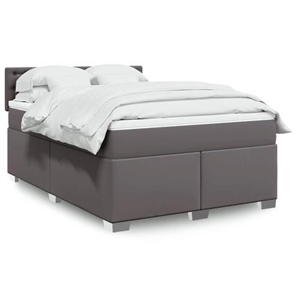 vidaXL Cama com molas/colchão 140x190 cm couro artificial cinzento