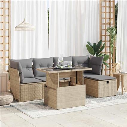 vidaXL 6 pcs conjunto de sofás p/ jardim com almofadões vime PE bege