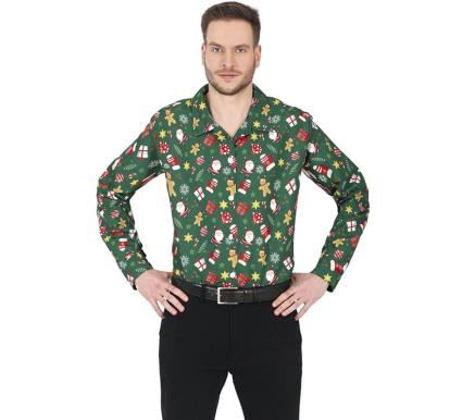Camisa de Natal verde estampada masculina