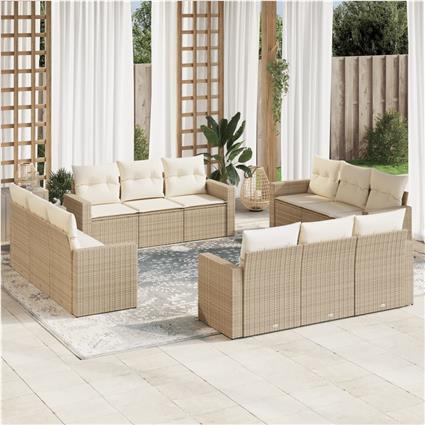 vidaXL 12 pcs conjunto de sofás p/ jardim com almofadões vime PE bege