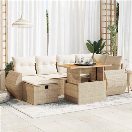 vidaXL 8 pcs conjunto sofás jardim com almofadões vime PE/acácia bege