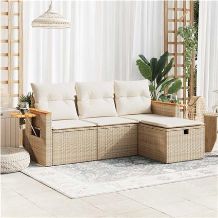vidaXL 4 pcs conjunto de sofás para jardim c/ almofadões vime PE bege
