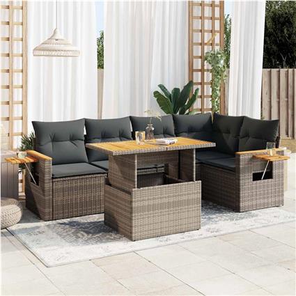 vidaXL 5 pcs conjunto sofás de jardim c/ almofadões acácia e vime PE