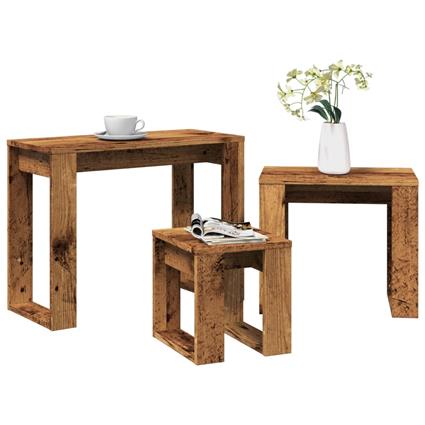 vidaXL Mesas de encastrar 3 pcs derivados de madeira madeira velha