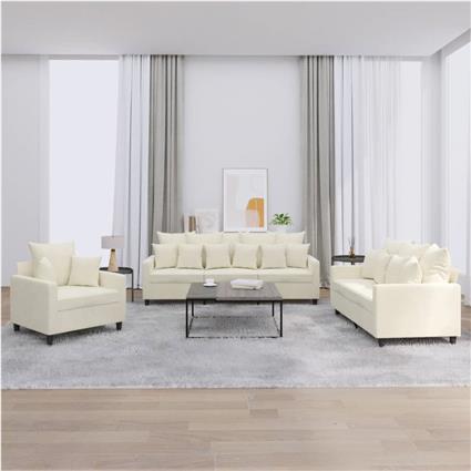 vidaXL 3 pcs conjunto de sofás com almofadões veludo cor creme