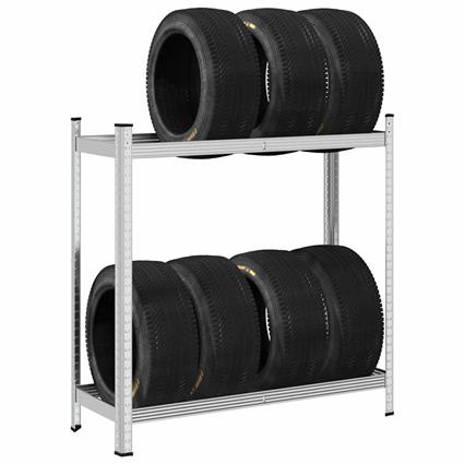 vidaXL Prateleira para pneus de 2 camadas prateado 110x40x109 cm aço