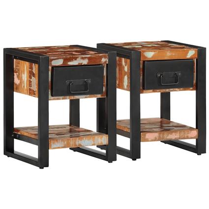 vidaXL Mesas de cabeceira 2 pcs madeira maciça áspera multicor manga