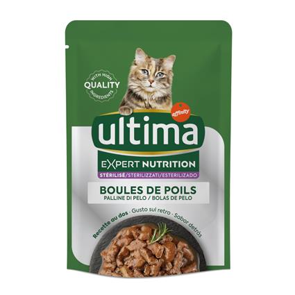 Ultima Cat Expert Nutrition Sterilised Hairball Vaca e Salmão - Pack económico: 48 x 70 g
