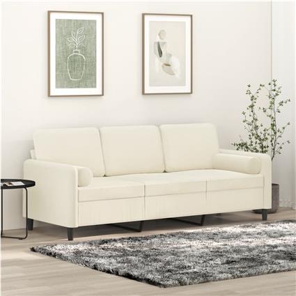 vidaXL Sofá 3 lugares c/ almofadas decorativas 180 cm veludo creme