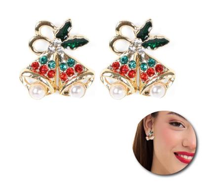 Brincos Sinos de Natal dourados de 2x2 cm