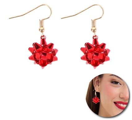 Brincos de laço floral de Natal vermelho 2x2 cm