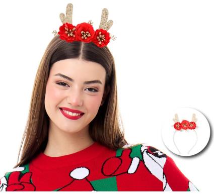 Tiara de chifres de rena com flores