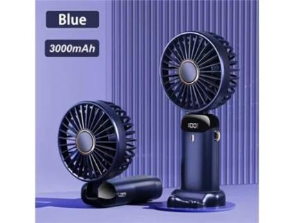 Ventilador Portátil com Ecrã Digital Multifuncional com Cabeça Dobrável 3000Mah BDL23 Azul