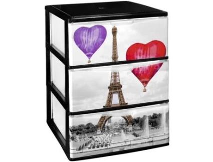 Gaveteiro Empilhável de Plástico Modelo Iris Decoração de Paris Modelo de 3 Gavetas 380 X 370 X 473 Mm COMFORT HOUSE
