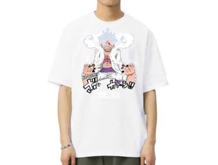 T-Shirt de Homem VREEL Luffy Una Pieza Algodão Branco (XL)