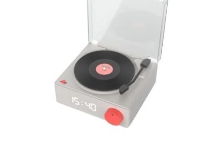 MOBILITY ON BOARD Gira-Discos de Vinil de Aspeto Retro Vs-80 Altifalante Bluetooth de 5 W com Relógio Despertador Cinzento