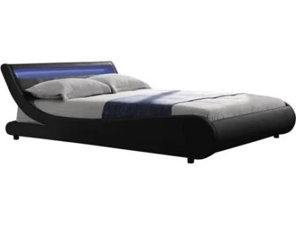 Cama HABITAT ET JARDIN LED Natacha Preto (140x190 cm - PVC e PU)