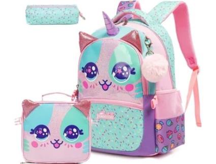 Mochila Escolar Infantil com Lancheira Bolsa Fofa para Meninas