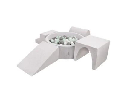 KIDDYMOON Parque Infantil de Espuma com Banheira de Bolas Redonda 300 Bolas Fossos de Bolas para Bebés Cinzento Claro:Branco/Cinzento/
