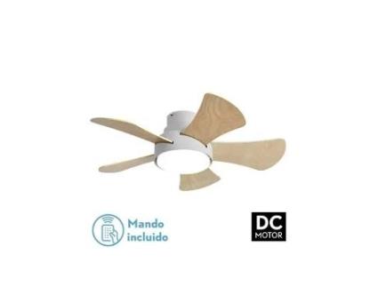 Ventilador 25W Dc Branco Gregarious 5 Lâminas Rev. Branco/Faia 6 Velocidades 3000-4000-6000K 82D Remoto Memória e Timer FABRILAMP