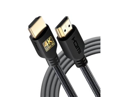 POWERBEAR Cabo HDMI 4K 2m de Alta Velocidade Trançado em Nylon e Conectores de Ouro 4K @ 60Hz Ultra HD 2K 1080P ARC e Classificado CL3 para o