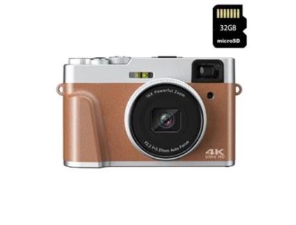 Máquinas Fotográficas Compactas TURMIN Dc202L 4K 48Mp com Foco Automático Zoom 16X 2 8 Polegadas Tela 32Gb- Marrom