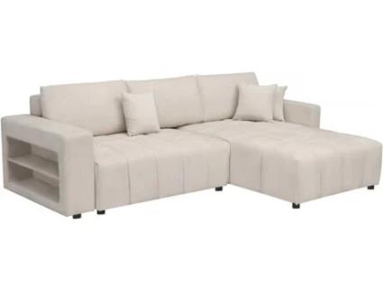 Sofá cama de canto 3 lugares em tecido chenille bege Trocadero PALOZI SOFA (264 x 178 x 88 cm)