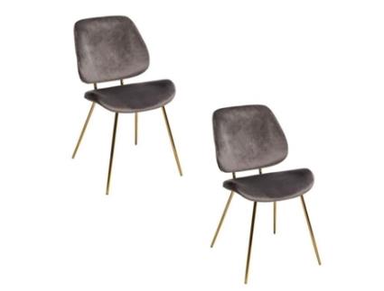 Cadeiras de Veludo PARIS PRIX Slow Conjunto de 2 Cinza e Dourado